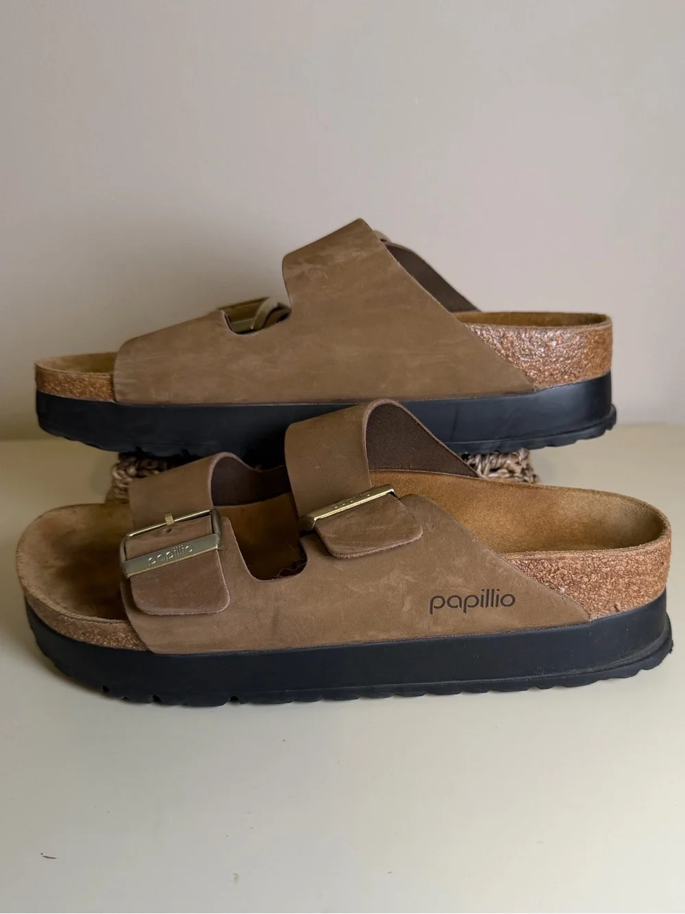 Papillio Birkenstock Arizona Platform Cocoa Brown Nubuck Sandals Sz 39 / W8 - Picture 2 of 3